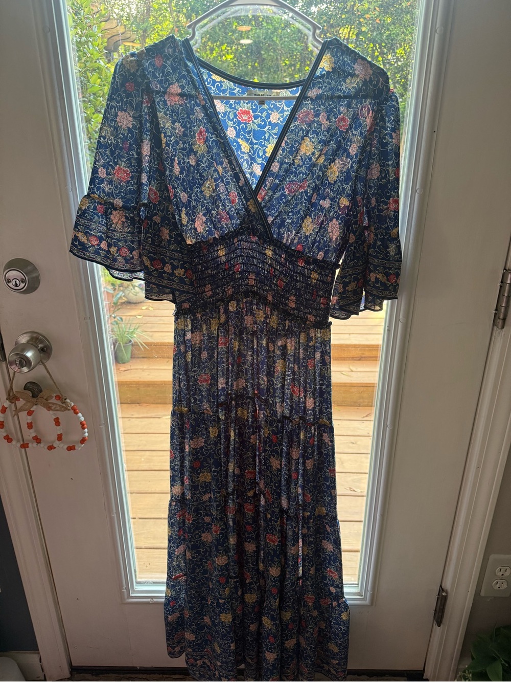 Max Studio Navy Floral Wrap Maxi Dress